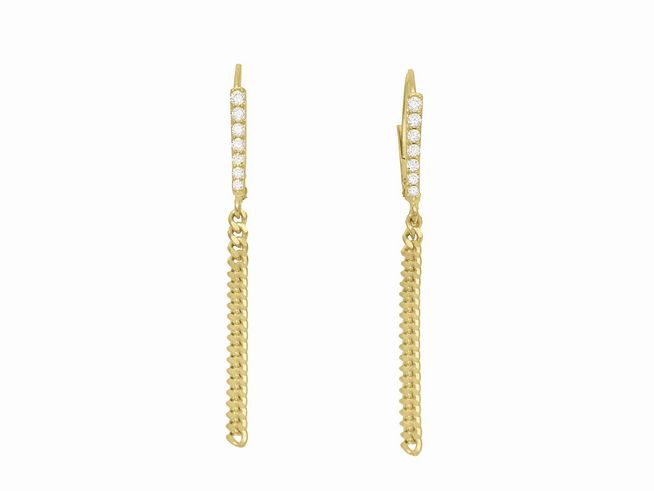 305269-0 Ohrhänger aus Sterling Silber mit vergoldeter Panzerkette und weißen Zirkoniasteinen, poliert und elegant, hergestellt vom Juwelier Harnisch. Perfekt für stilvolle Anlässe.