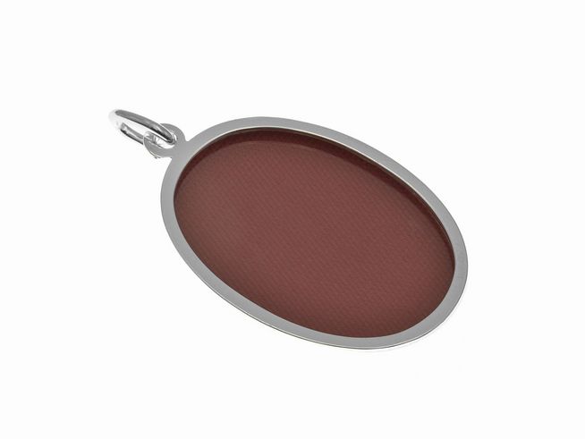 Ovaler Medaillon-Anhänger aus Sterlingsilber vom Hersteller Juwelier Harnisch, mit roter, strukturiertem Innenfläche, ideal für persönliche Gravuren oder Fotos.