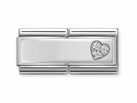 Elegantes Nomination 330731 09 Double Classic Silver Shine Armbandglied mit Herz aus Zirkonia, schimmerndes Design in Silber für stilvolle Akzente.