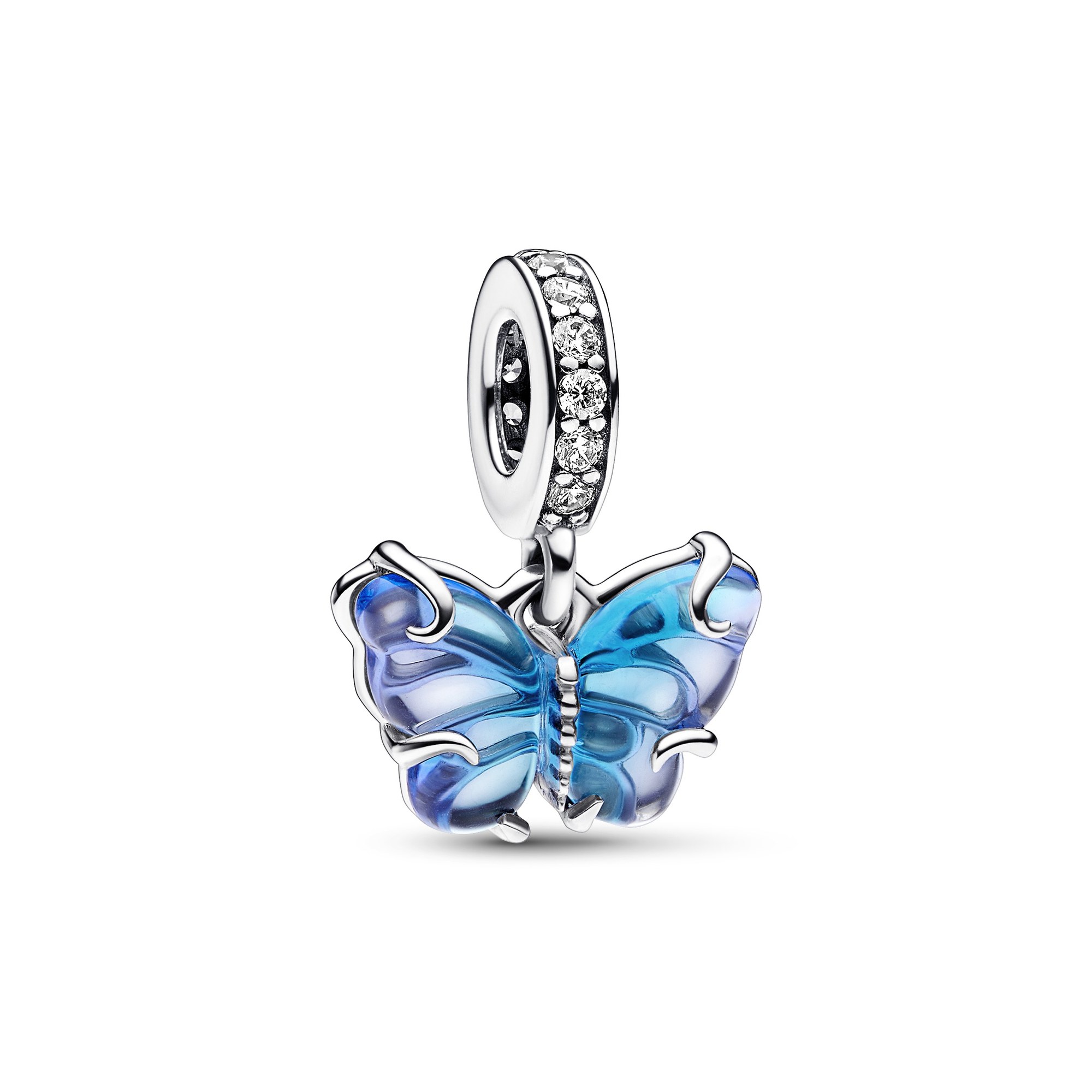 Pandora Blauer Murano-Glas Schmetterling Charm-Anhänger - Sterling Silber