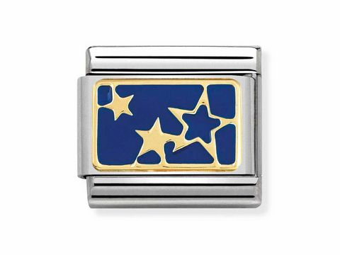 Sternenmuster aus blauer Emaille und 18Kt Gold auf Edelstahl, Teil der Composable Classic Cosmo Edition von Nomination, ideal für kreative Schmuckgestaltungen.