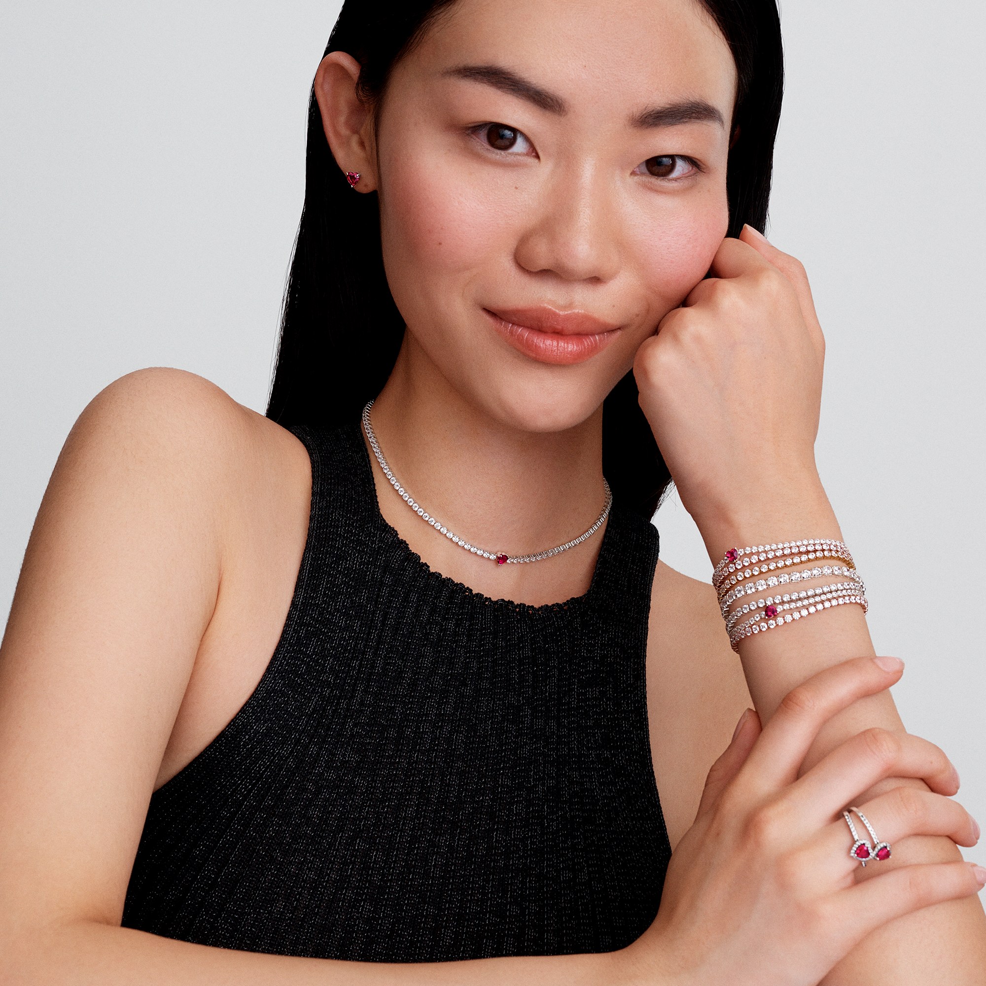 Pandora Herz-Collier aus Silber mit Kirschen in rotem Jubiläums-Kristall und klarem Zirkonia - 40 cm – Ansicht 3