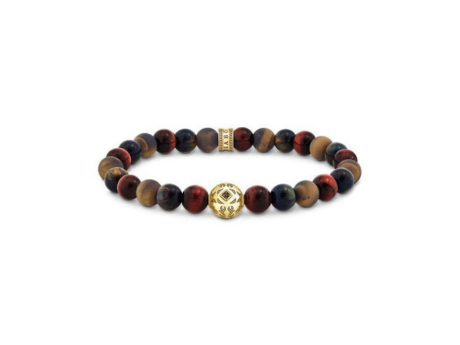 Armband von Thomas Sabo aus Silber mit gelbgoldener Vergoldung, Tigerauge und braunen Zirkonia, 19 cm lang, elegant und modern gestaltet.