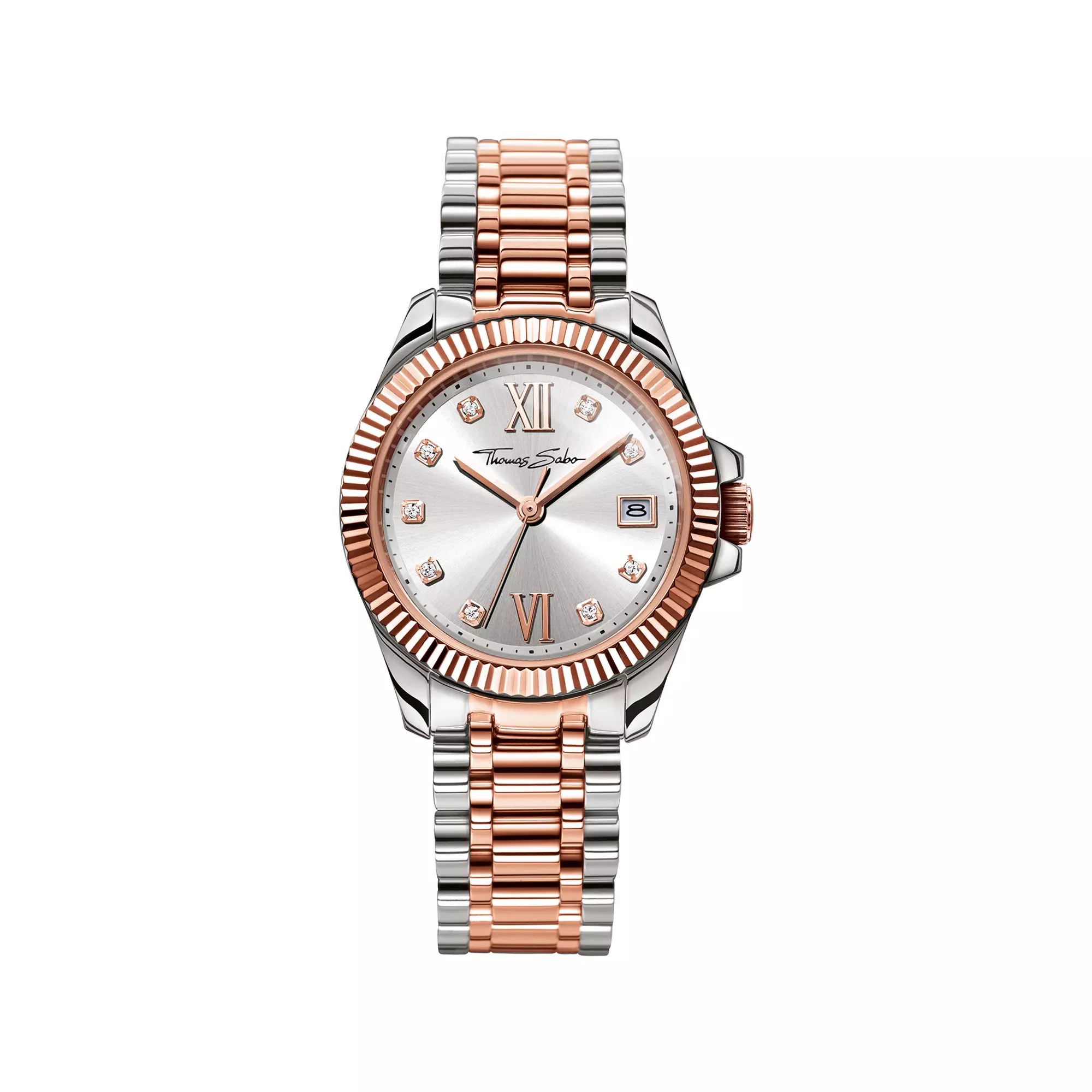 Thomas Sabo Edelstahlgehäuse - Edelstahlarmband m. IP roségoldfarbenen Links - Damenuhr