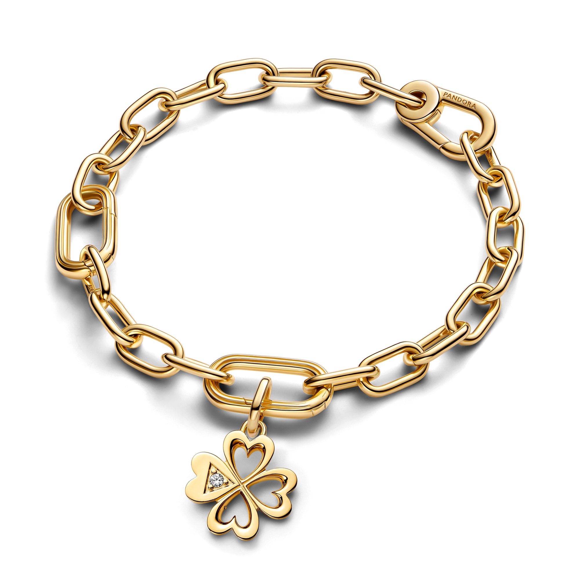 Pandora ME Charms - Herz-Medaillon-Charm mit vierblättrigem Kleeblatt - Gelbgold Vergoldung - Zirkonia – Ansicht 4