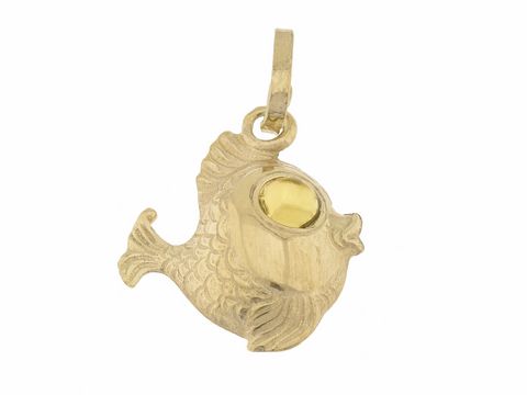 Fisch mit gelbem Auge Anhänger aus 333 Gold, niedlich und ca. 1,6 cm groß, hergestellt von Juwelier Harnisch, Tiermotiv ideal für Schmuckliebhaber.