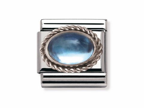 Classic Kordel in Blau Topas mit Silberrand, Ovaler Stein, harmonisches Design, elegant und vielseitig einsetzbar, hergestellt von Nomination, Art.Nr. 330504 13.