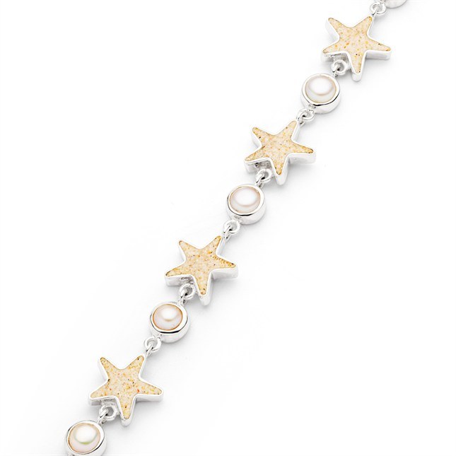 DUR Armband Sandseestern - Sterling Silber rhodiniert - Perle + Strandsand - 16,5 - 20 cm – Ansicht 3