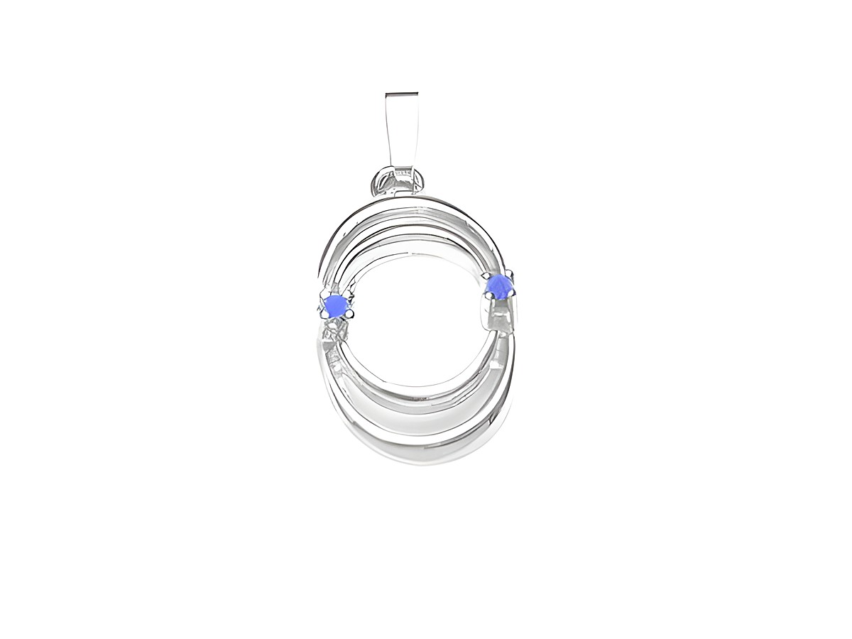 Saphir Saphir Weißgold Gold Anhänger mit zwei blauen Saphiren und geschwungener Form, Hersteller Juwelier Harnisch, elegantes Design in Weißgold.