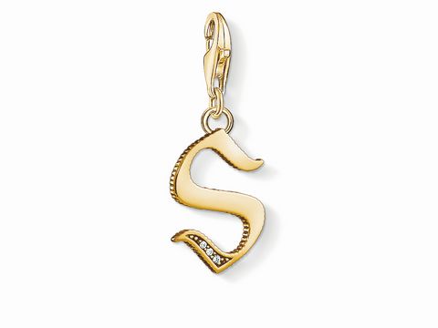 41611031-0 Charm-Anhänger Buchstabe S von Thomas Sabo, vergoldet mit dekorativen Details, ideal für persönliche Schmuckstücke und als geschenkidee.