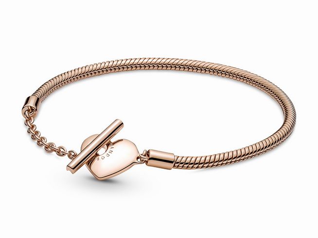 Pandora Armband 589285C00-21 aus Schlangenkette mit Herz T Verschluss in Roségold Vergoldung, Länge 21 cm, Hersteller Pandora, ROSE Armbänder.