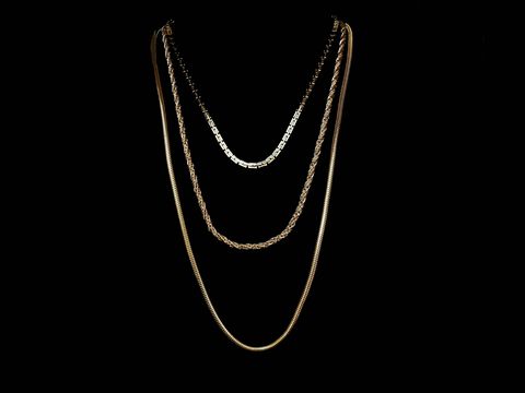 Lange Kette XXL vergoldet, dreireihig in Boston-Design, aus Kordel und Schlangen, 91 cm, elegante Vergoldung, ideal für stilvolle Akzente. Hersteller Juwelier Harnisch.