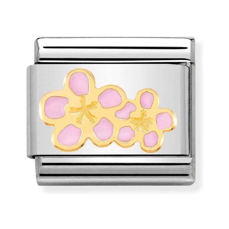 Nomination Composable Classic Charm Pfirsichblüte - Edelstahl, Gold 750, Emaille