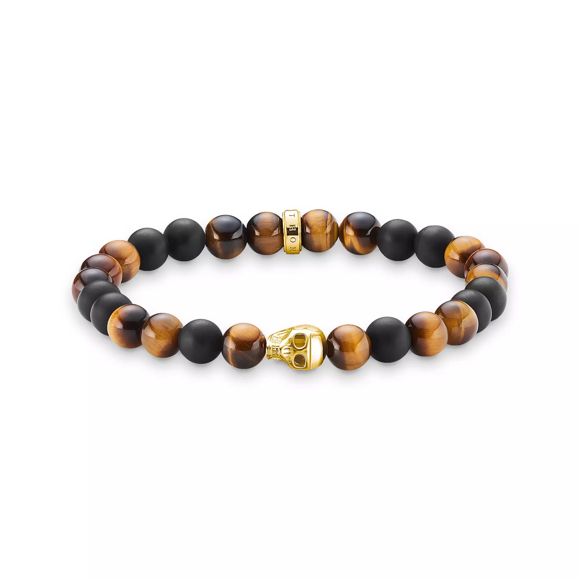 Thomas Sabo Totenkopf Armband 17cm - Silber verg. Gelbgold - Tigerauge - Obsidian