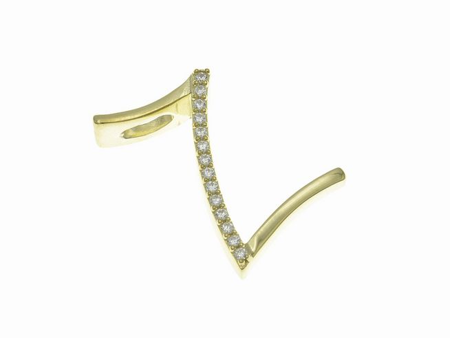 Anhänger aus Sterling Silber in Form des Buchstabens Z, poliert und vergoldet in Gelbgold, verziert mit Zirkonia, hergestellt von Juwelier Harnisch.