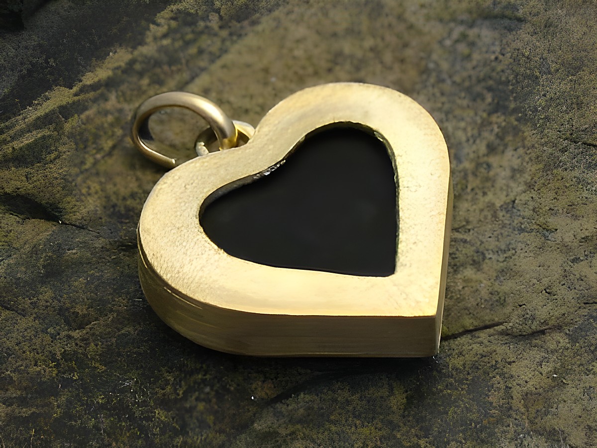 Gold Anhänger romantisches Herz mit Onyx Gold 333, Hersteller Juwelier Harnisch, Perlen & Steine, edles Schmuckstück mit elegantem Design und schwarzen Onyx-Einsatz. – Ansicht 2
