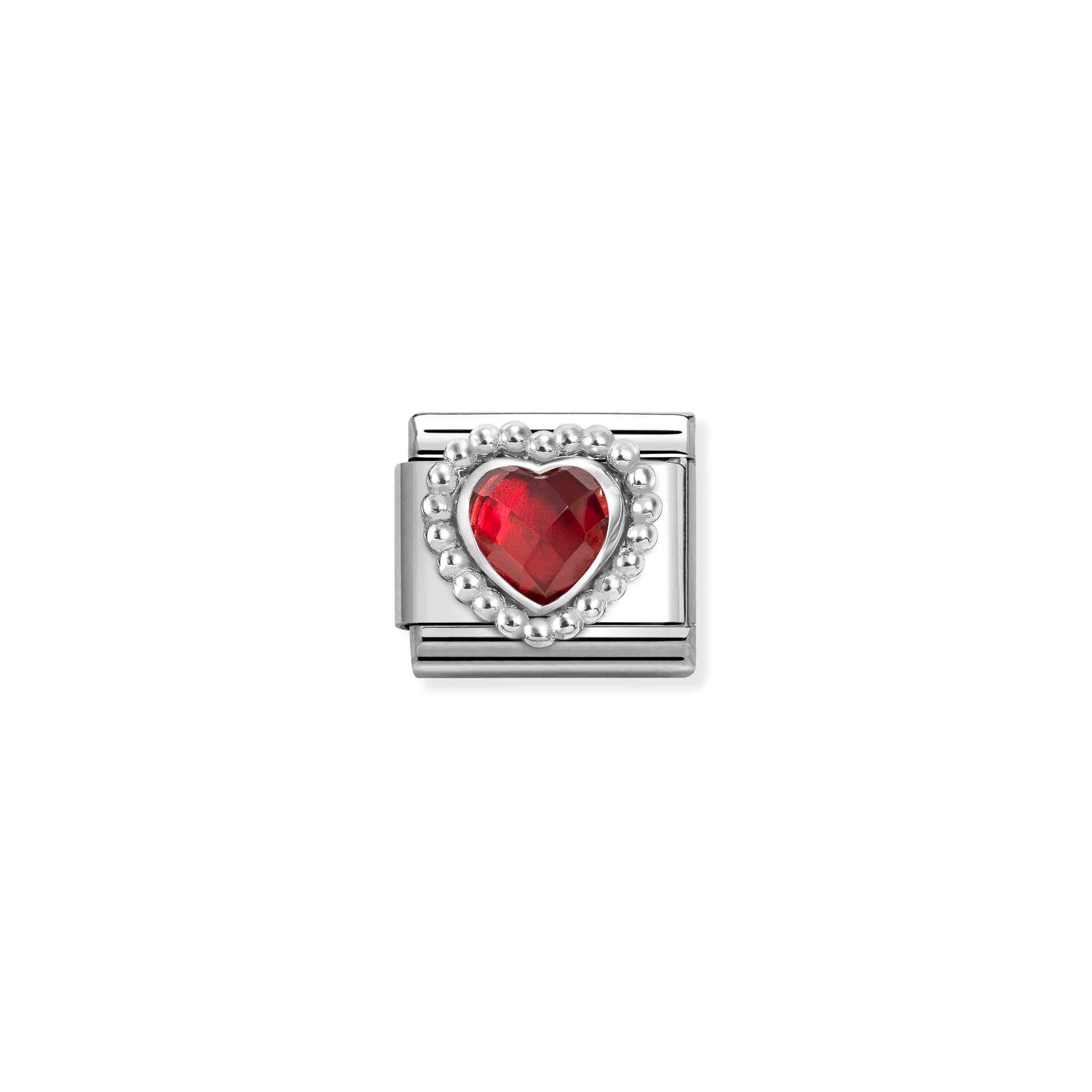 Nomination Composable Classic Charm Herz Kugelfassung rot - Edelstahl, Sterling Silber, Zirkonia
