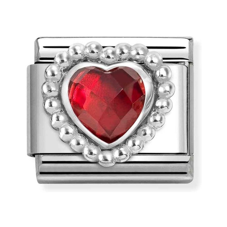 Nomination Composable Classic Charm Herz Kugelfassung rot - Edelstahl, Sterling Silber, Zirkonia