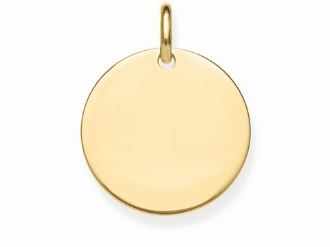 Anhänger von Thomas Sabo aus silber vergoldetem Material mit rundem, glänzendem Design und einer Öse zum Aufhängen, ideal für individuelle Gravuren.