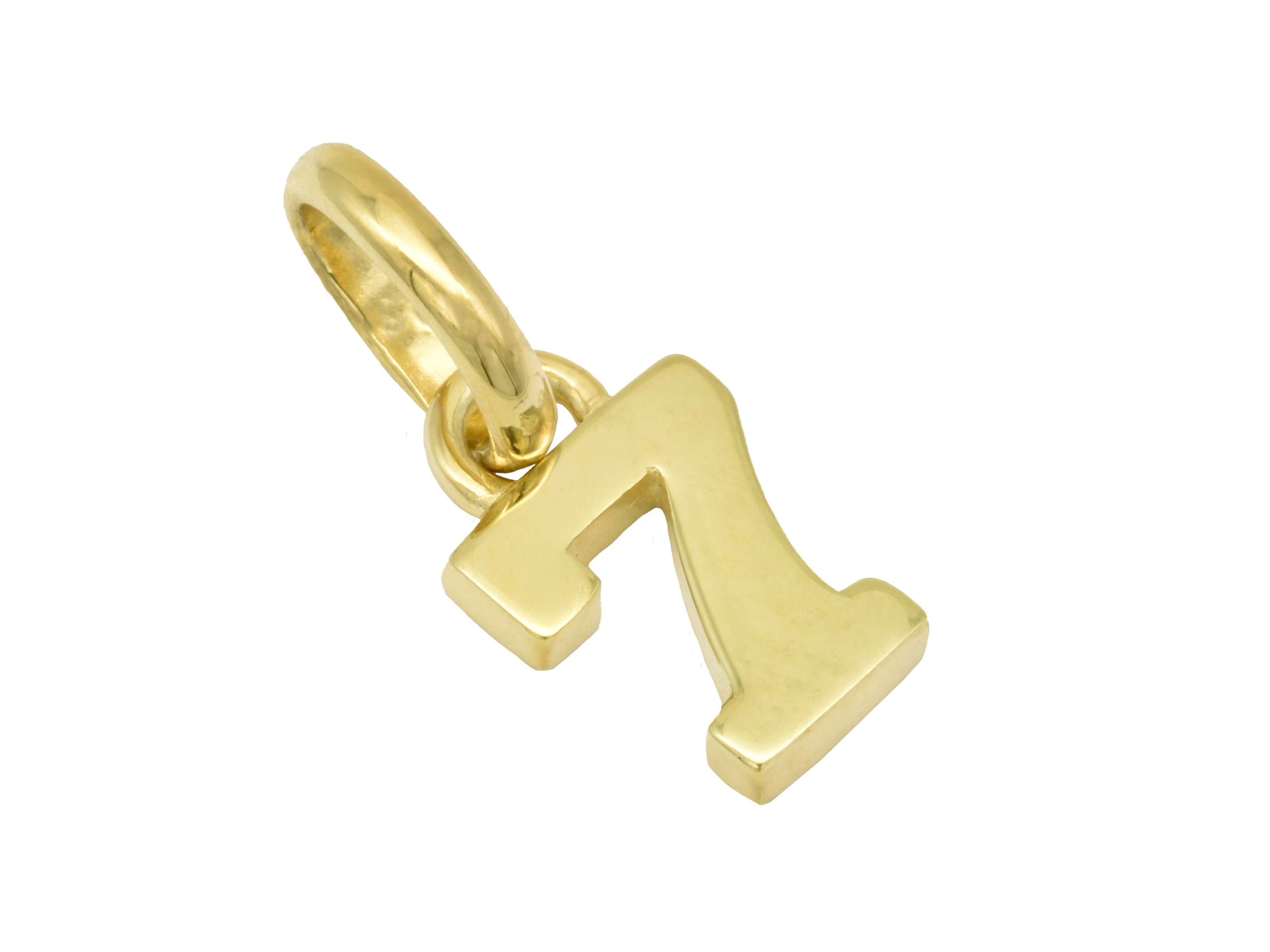 Silber Anhänger Zahl 7 aus sterling Silber, gelbgold vergoldet und poliert, symbolisiert die Glückszahl, hergestellt von Juwelier Harnisch, ideal für persönlich gestalteten Schmuck.