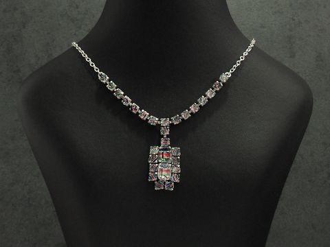 Strass Collier Kette in bunten Farben, schmeichelndes Design, 38-45 cm, mit Sterling Silber und silberfarbener Verarbeitung, Hersteller Juwelier Harnisch.