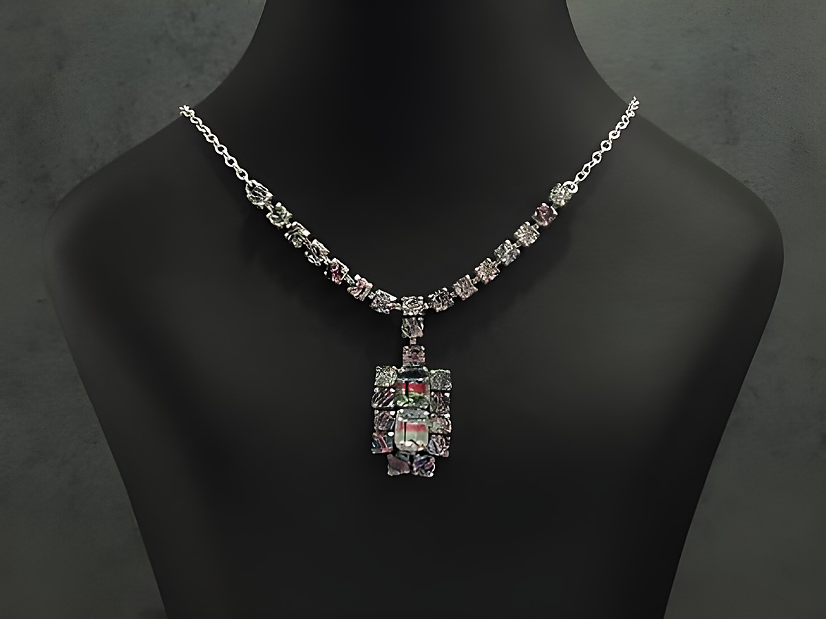 Strass Collier Kette in bunten Farben, schmeichelndes Design, 38-45 cm, mit Sterling Silber und silberfarbener Verarbeitung, Hersteller Juwelier Harnisch.