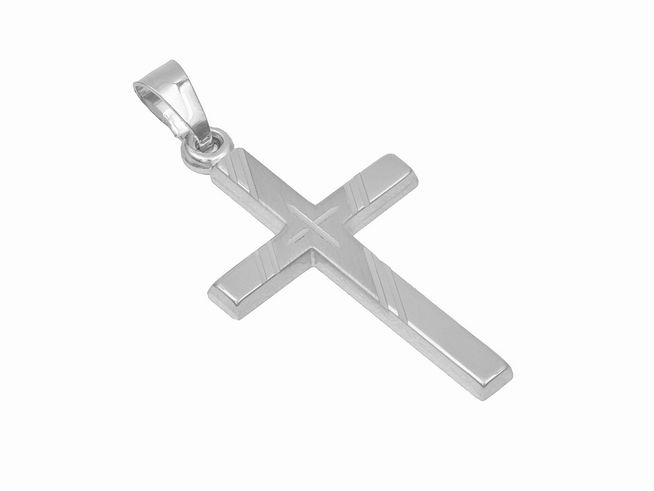 Anhänger Kreuz aus 585 Weißgold, teilmattiert und diamantiert, hergestellt von Juwelier Harnisch, klassisches Design für stilvolle Akzente.