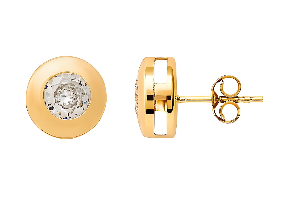 Gelbgold Ohrstecker aus Echtgold mit polierter Oberfläche und Zirkonia im Zentrum, elegant und zeitlos, ideal für jeden Anlass. Hersteller Xenox, Modell XG14K4041G.