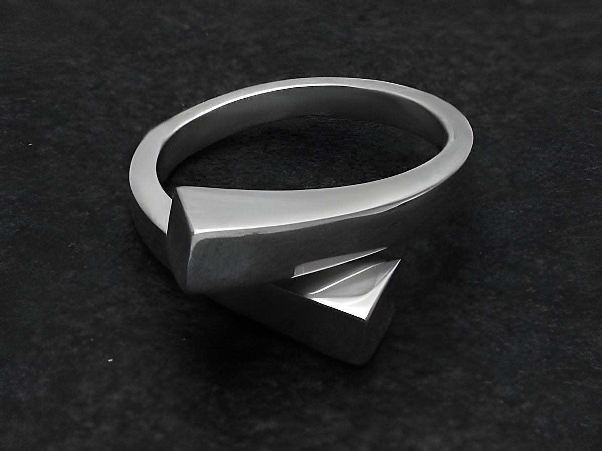 Silberring DESIGN Gr. weit verstellbar, Hersteller Juwelier Harnisch, ohne Stein, modernes und minimalistisches Design mit geometrischen Formen und mattem Finish.