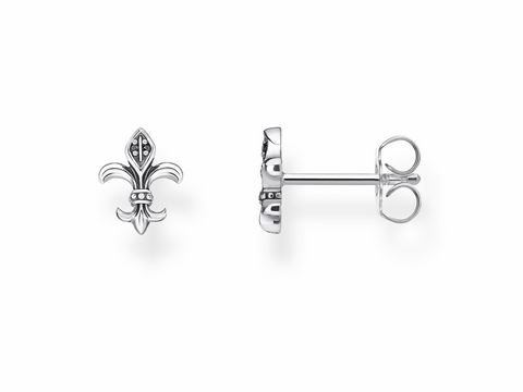 56968697-0 Ohrstecker von Thomas Sabo H2113-643-11 in Silber mit schwarzem Akzent, filigranes Design mit Fleur-de-Lis-Motiv, ideal für stilvolle Akzente im Alltag oder zu besonderen Anlässen.