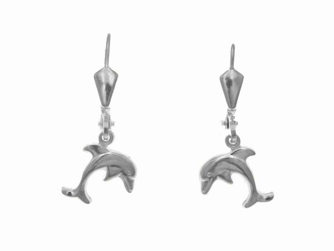 Ohrhänger in Form niedlicher Delfine aus poliertem Sterling Silber, geeignet für Kinder, hergestellt von Juwelier Harnisch. Ideal für jeden Anlass.