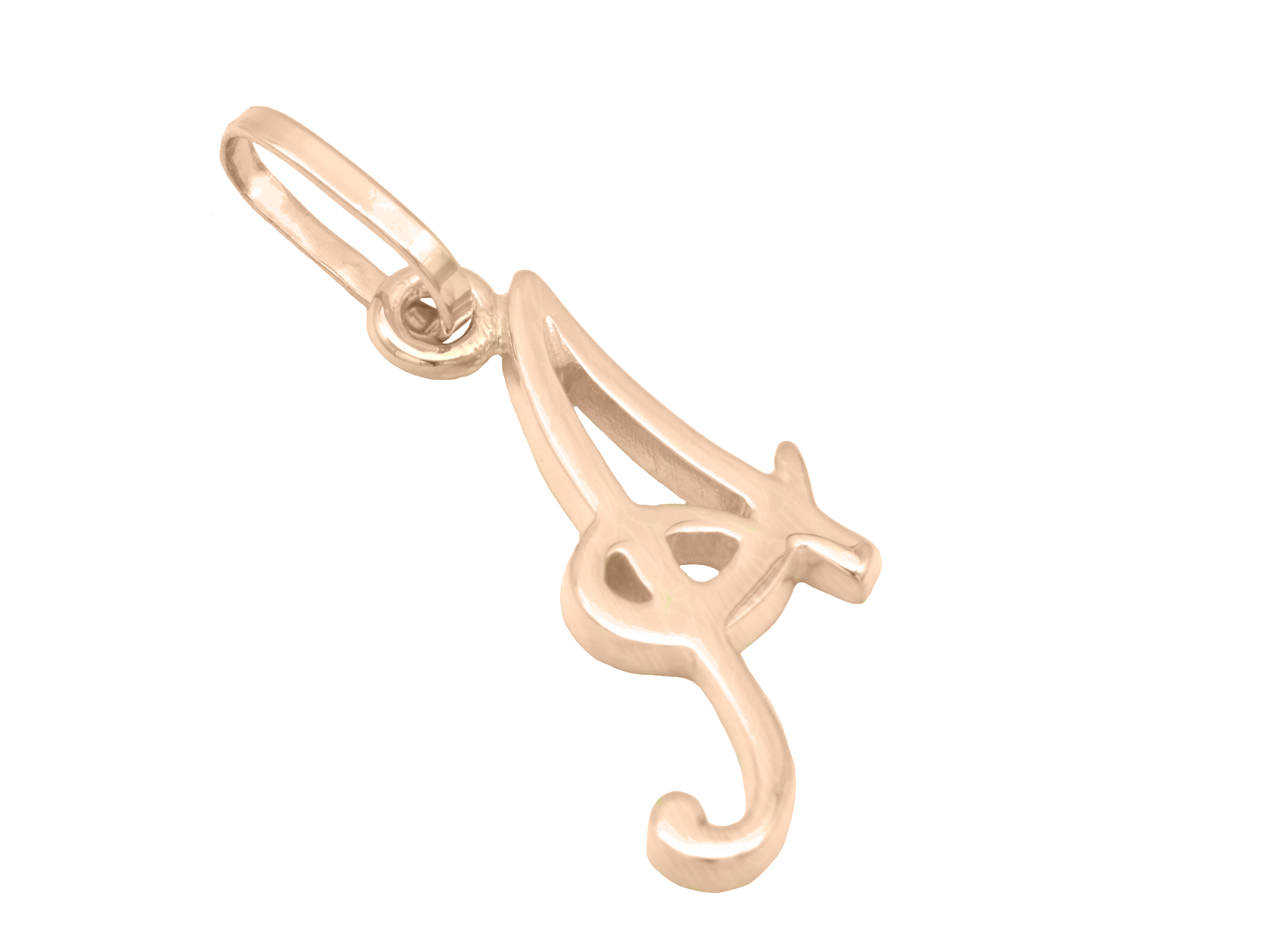 Buchstaben Anhänger Buchstabe A aus Sterling Silber, Roségold vergoldet, poliert, hergestellt von Juwelier Harnisch, elegantes Design für persönlichen Schmuck.