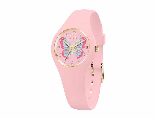 Ice Watch Uhr 021954 ICE fantasia Schmetterling Butterfly rosy in Rosa mit goldenen Akzenten und buntem Schmetterlingsdesign auf dem Zifferblatt, Extra small, Hersteller Ice watch, Neuheiten.