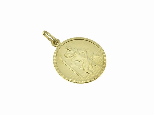 Christophorus Schutzpatron Gold Anhänger teilmattiert von Juwelier Harnisch mit detaillierter Gravur, die den Heiligen Christophorus darstellt, ideal als schützendes Schmuckstück.