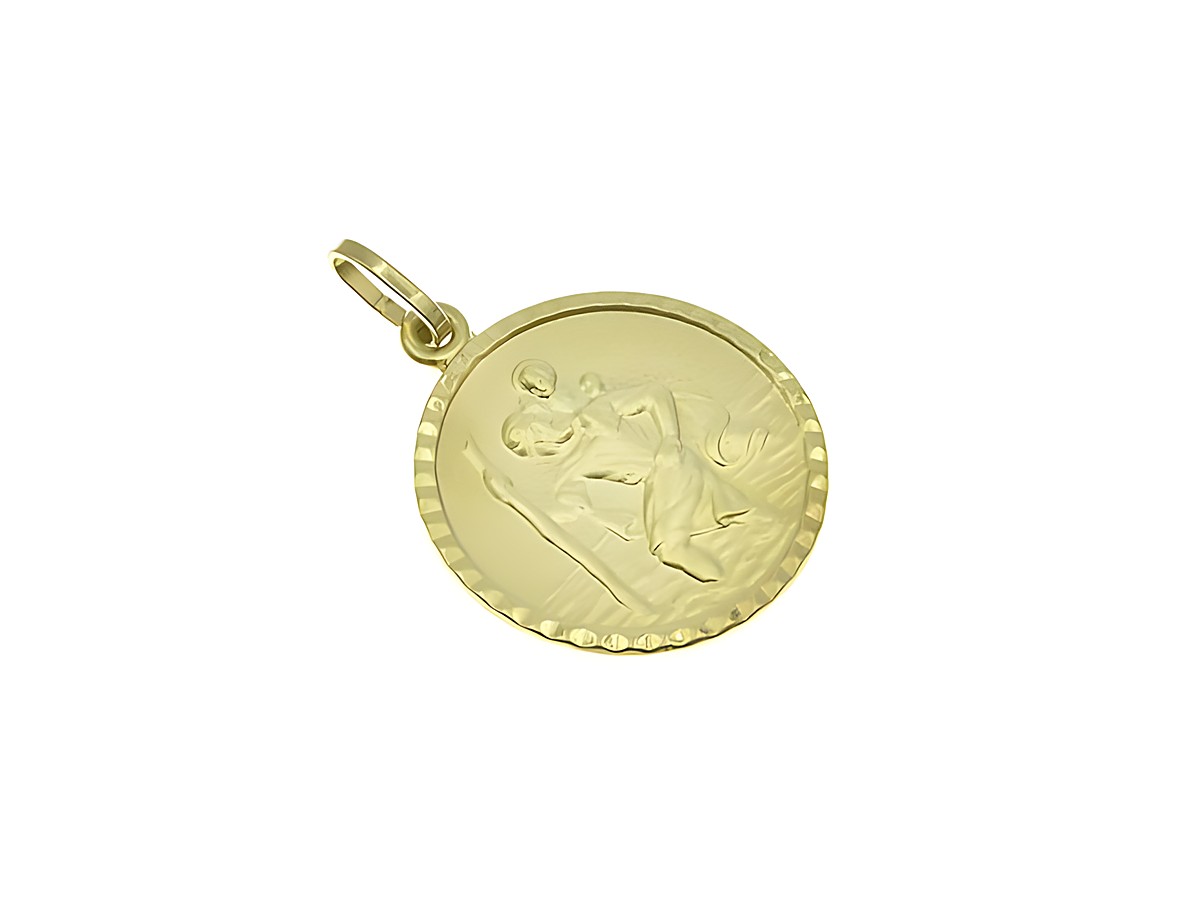 Christophorus Schutzpatron Gold Anhänger teilmattiert von Juwelier Harnisch mit detaillierter Gravur, die den Heiligen Christophorus darstellt, ideal als schützendes Schmuckstück.