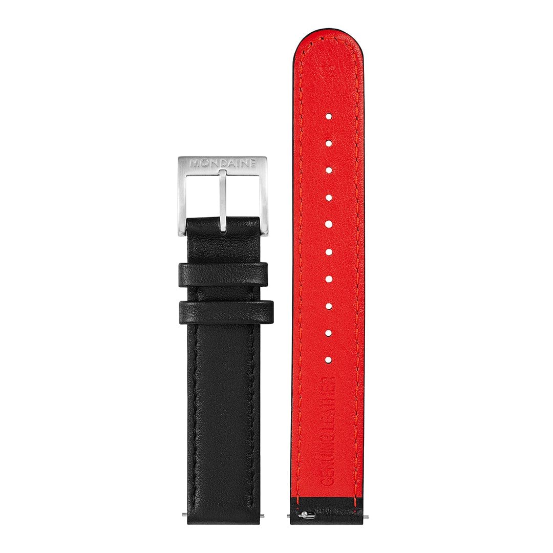 Mondaine Uhren Lederarmband - echtes Leder mit Naht Schwarz - 16 mm – Ansicht 2