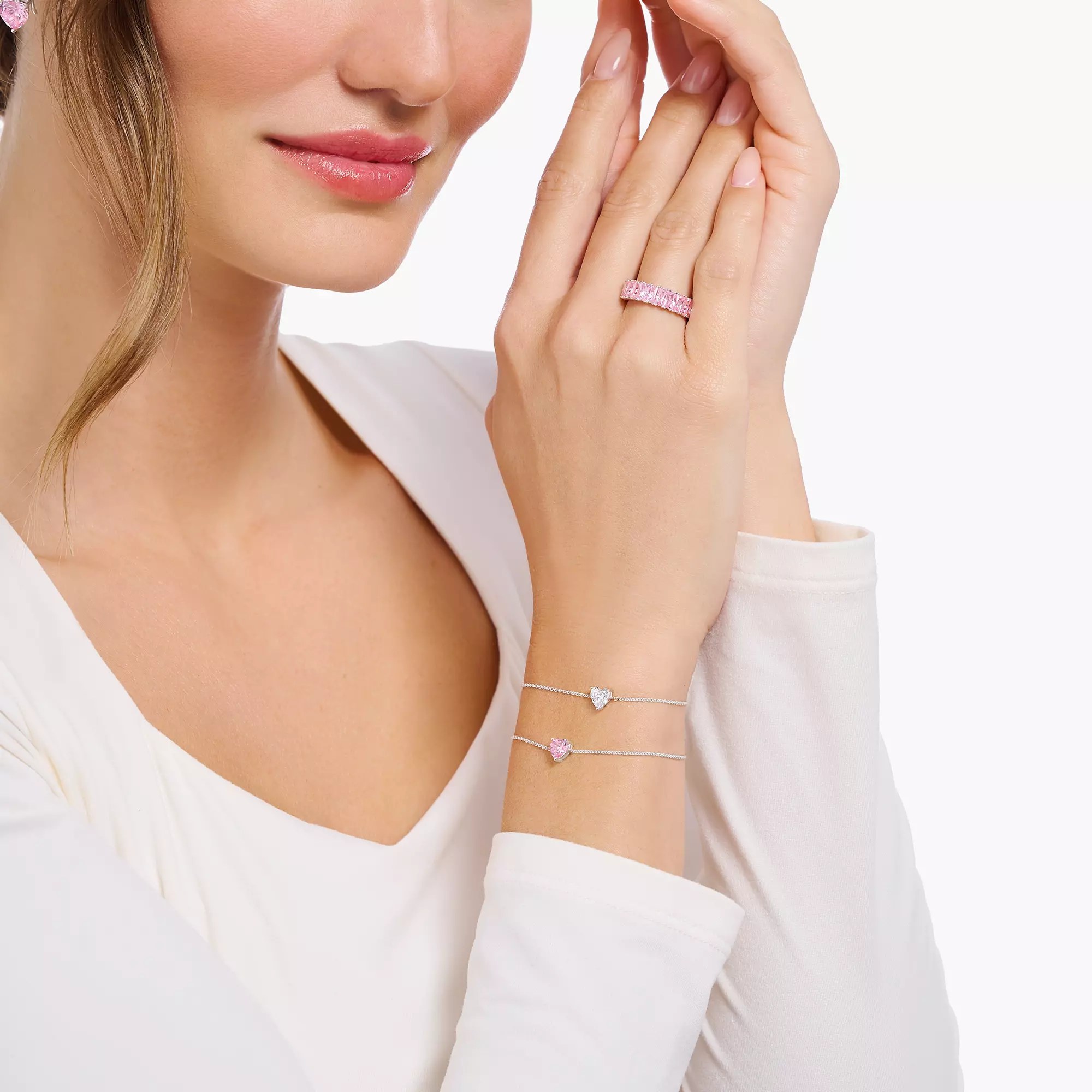 Thomas Sabo Essentials Armband - mit großem Herz - Silber & Zirkonia - Weiß - 16 bis 19 cm – Ansicht 2