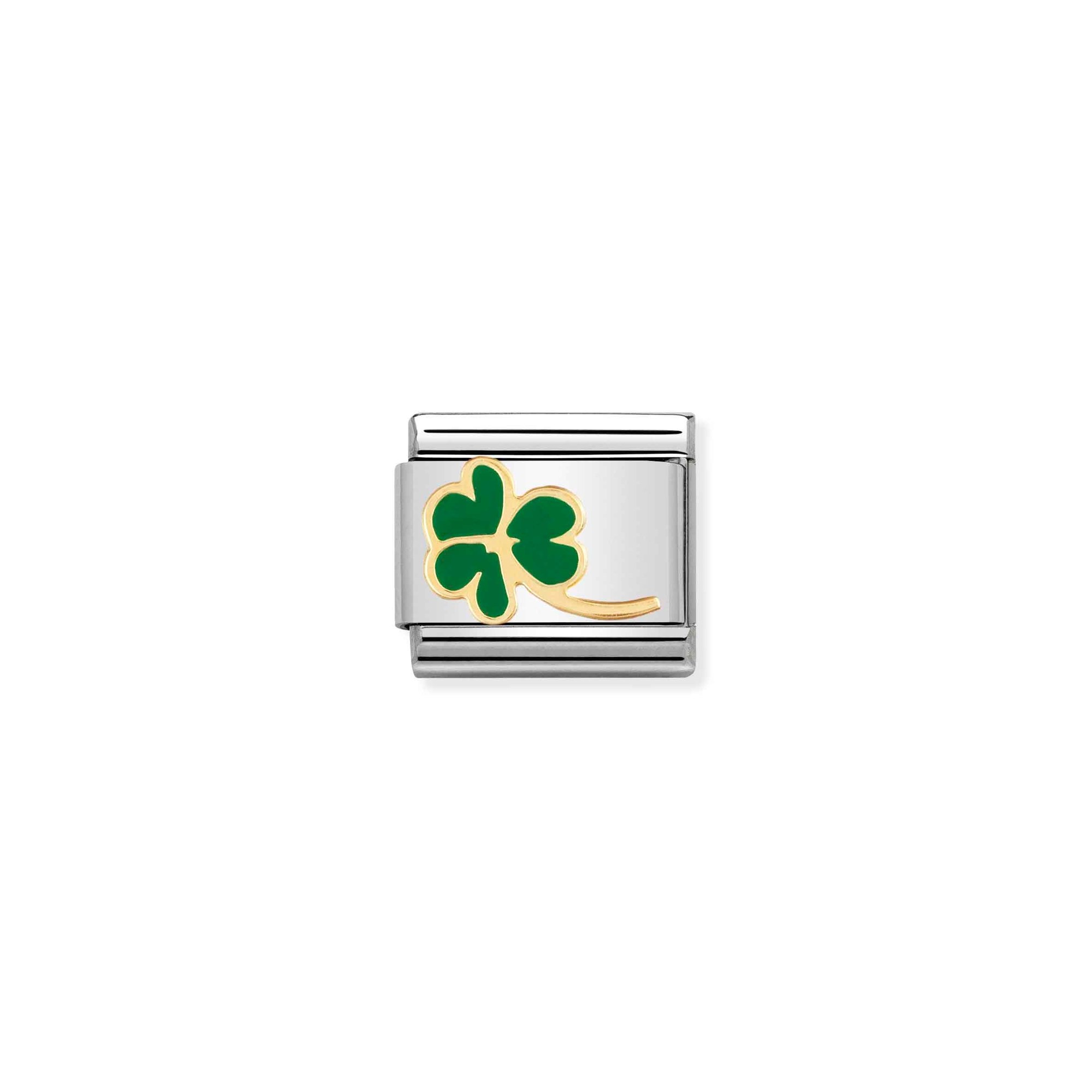 Nomination Composable Classic Charm Kleeblatt mit Stiel - Edelstahl, Gold 750 Gelbgold, Emaille