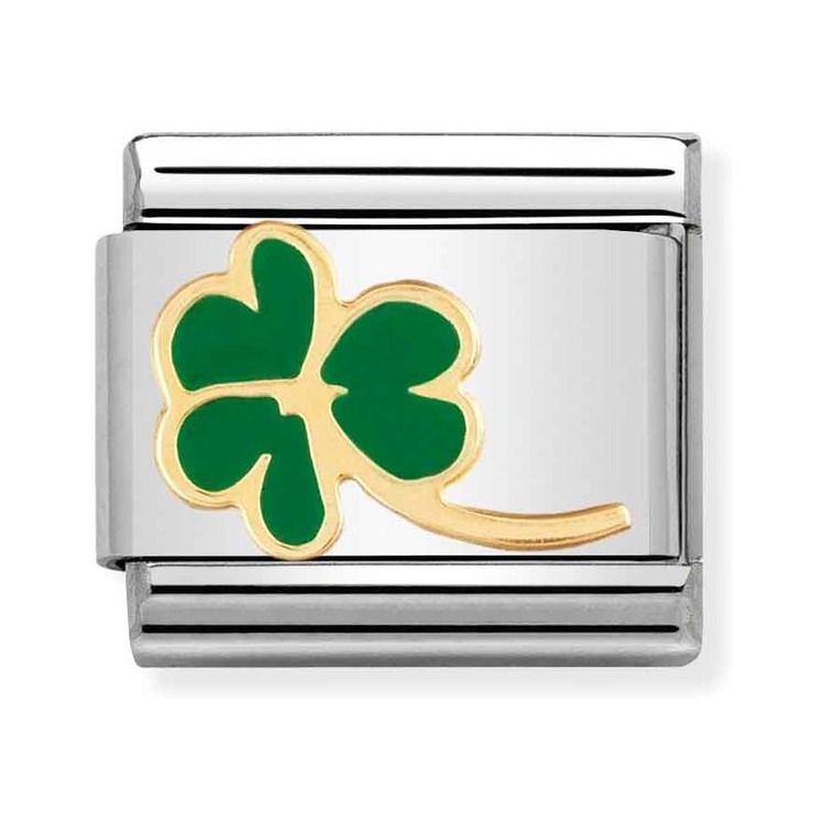 Nomination Composable Classic Charm Kleeblatt mit Stiel - Edelstahl, Gold 750 Gelbgold, Emaille