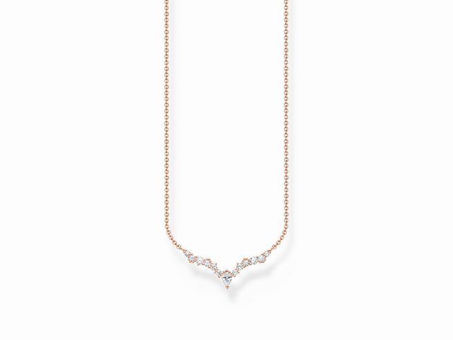 Die Kette aus Sterling Silber ist vergoldet in Roségold und verziert mit Zirkonia-Steinen. Sie hat ein elegantes Design und eignet sich perfekt als Schmuckstück für jeden Anlass.