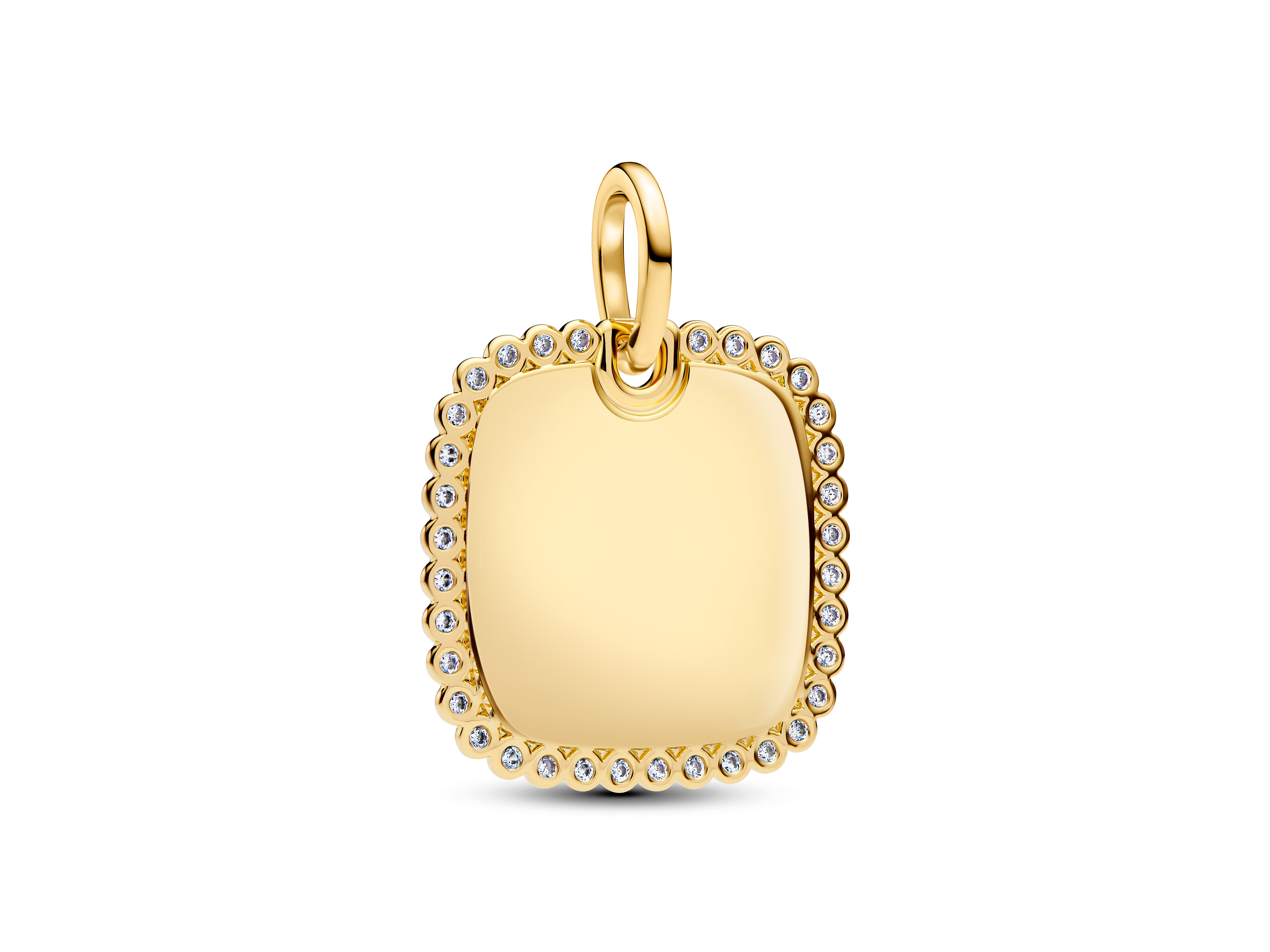 Quadratischer Anhänger mit Gelbgold Vergoldung von Pandora, verziert mit Zirkonia. Erhältlich in Neuheiten, elegant und stilvoll, ideal für jedes Schmuckstück.