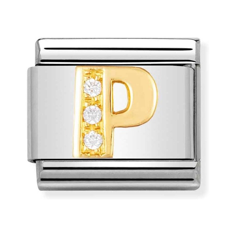 Nomination Composable Classic Charm Buchstabe P - Edelstahl, Gold 750 Gelbgold, Zirkonia