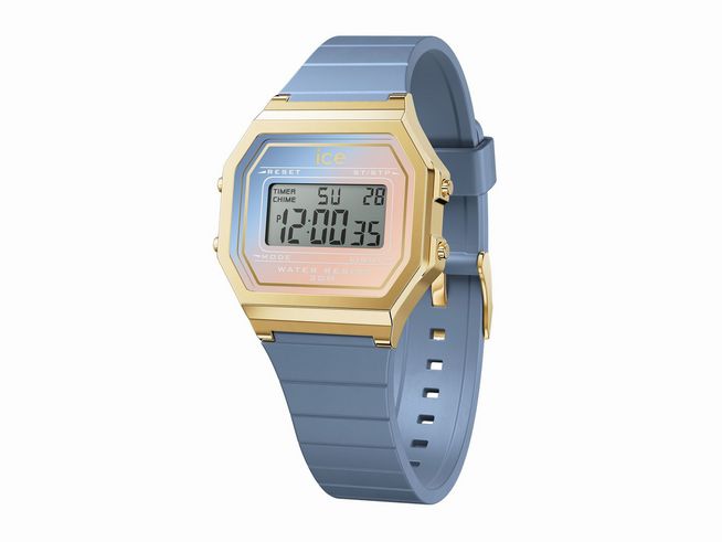 Ice Watch Uhr 022717 ICE digit retro sunset Blue Majestic Small in elegantem, blauen Design mit goldenen Akzenten und digitalen Funktionen. Perfekt für stilbewusste Träger.