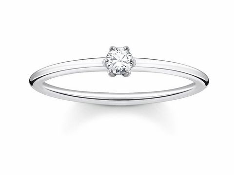 Silberner Ring von Thomas Sabo mit Klarzirkonia, Größe 60, schlichtes Design, eleganter Stein in der Mitte, perfekt für besondere Anlässe oder als täglicher Begleiter.