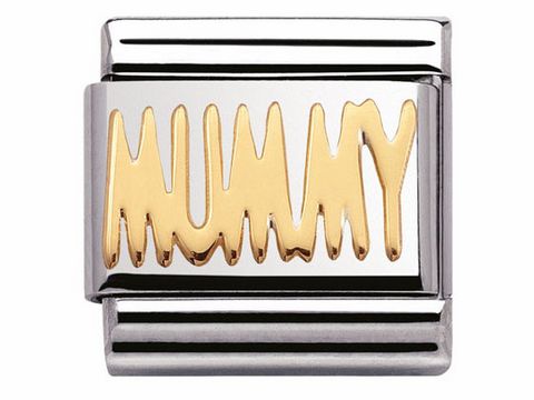 Armband-Anhänger aus Edelstahl mit goldfarbener Schriftzug "MUMMY" in stilvollem Design, passend für das Nomination Classic BICOLOR System, Hersteller Nomination.