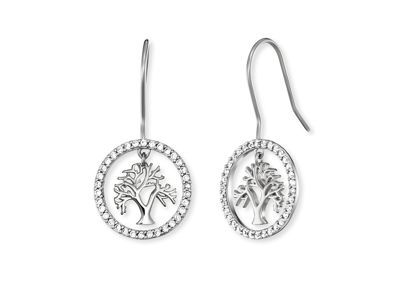 Engelsrufer ERE-LILTREE-ZI-H LILTREE Ohrhänger Lebensbaum mit Zirkonia - Silber rhod. Zwei silberne Ohrhänger mit Lebensbaum-Motiv, umgeben von Zirkonia-Steinen, elegant und filigran gestaltet, aus rhodiniertem Silber, von der Marke Engelsrufer.