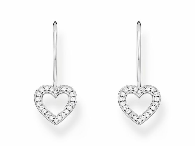 Ohrringe von Thomas Sabo in Herzform aus Silber mit Zirkonia-Steinen, elegant funkelnd und ideal für festliche Anlässe, Ohrhänger mit einem kreativen Design, charmant und ansprechend.