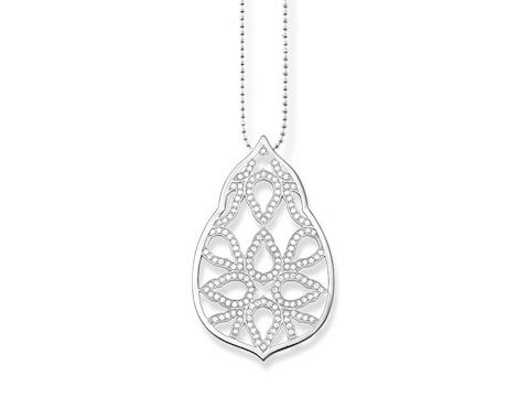 Silberne Kette von Thomas Sabo mit einem filigranen Anhänger, verziert mit weißen Zirkonia, Länge 80 bis 90 cm, aus Sterling Silver, ideal für elegante Anlässe.