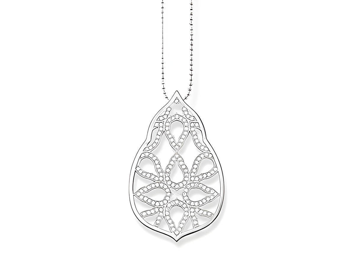 Silberne Kette von Thomas Sabo mit einem filigranen Anhänger, verziert mit weißen Zirkonia, Länge 80 bis 90 cm, aus Sterling Silver, ideal für elegante Anlässe.