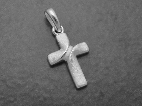 Silber Anhänger Kreuz elegant 15,5 mm teilmattiert, Hersteller Juwelier Harnisch, mit Muster.